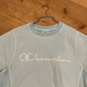 champion blue reverse weave crewneck